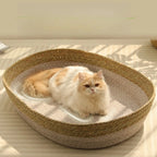 Portable Rattan & Seagrass Cat Bed Nest (All-Season)