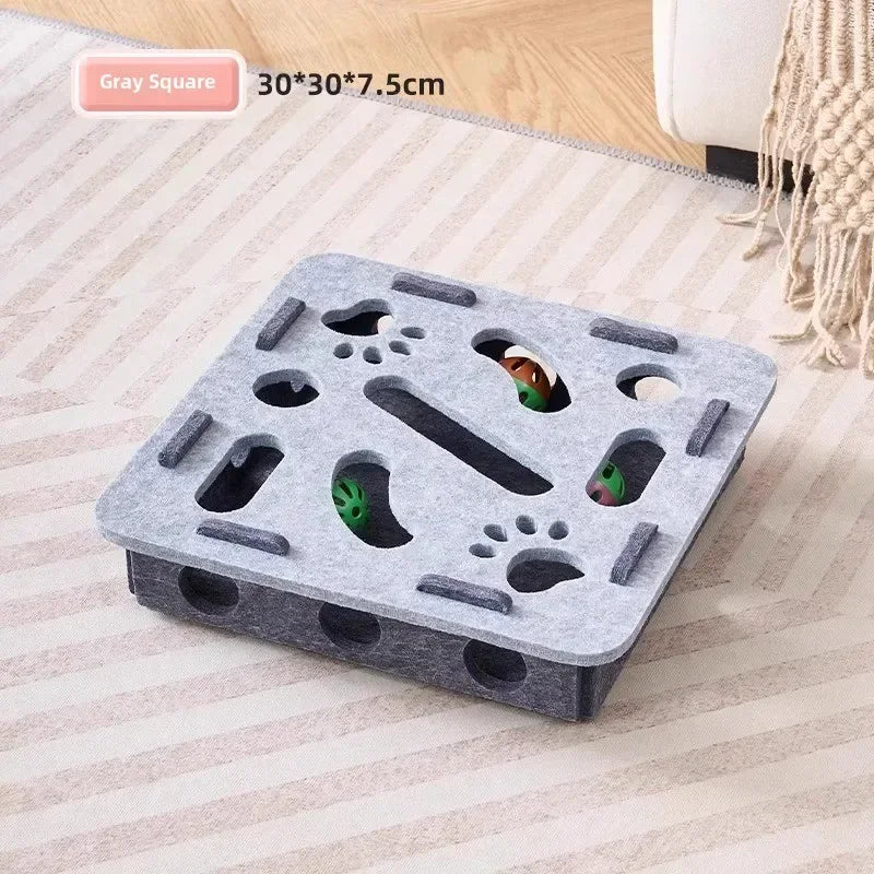 Felt Puzzle Box Cat Toy with Ball — Indoor Hunting & Exercise Puzzle for Cats