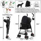 【New style】Pet Stroller For Small Dogs And CatsCYUmail 4 Wheels Foldable Dog Stroller Puppy Carrier For Small Dogs 0-15 Lbs W/C