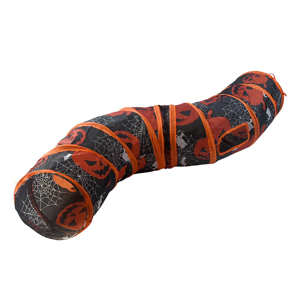 Halloween S/T Shape Collapsible Cat Tunnel Tube — Indoor & Outdoor Kitty Training Play Toy
