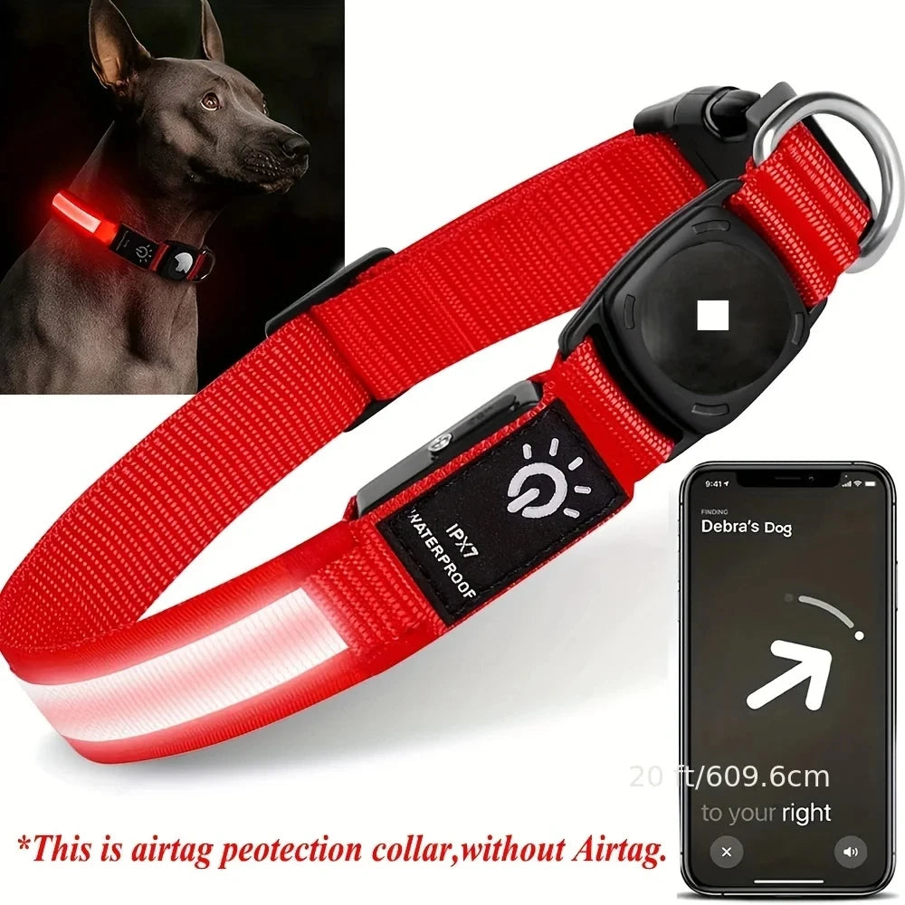 LED Dog Collar with AirTag Holder