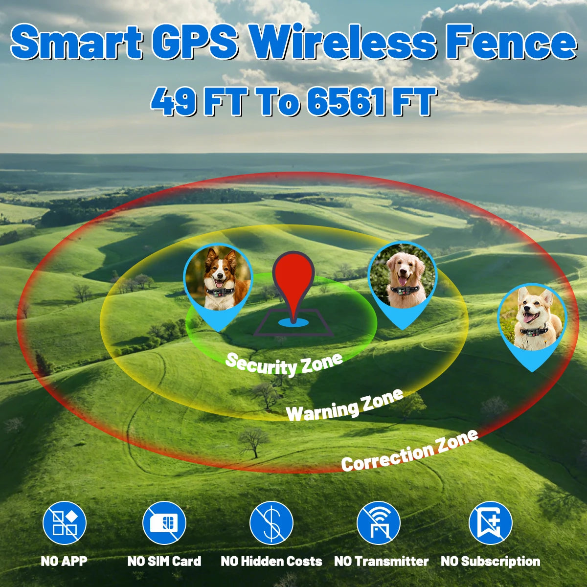 Orcleab IP67 Waterproof GPS Wireless Electric Fence System for Dogs - Adjustable Warning Strength for Outdoor Use