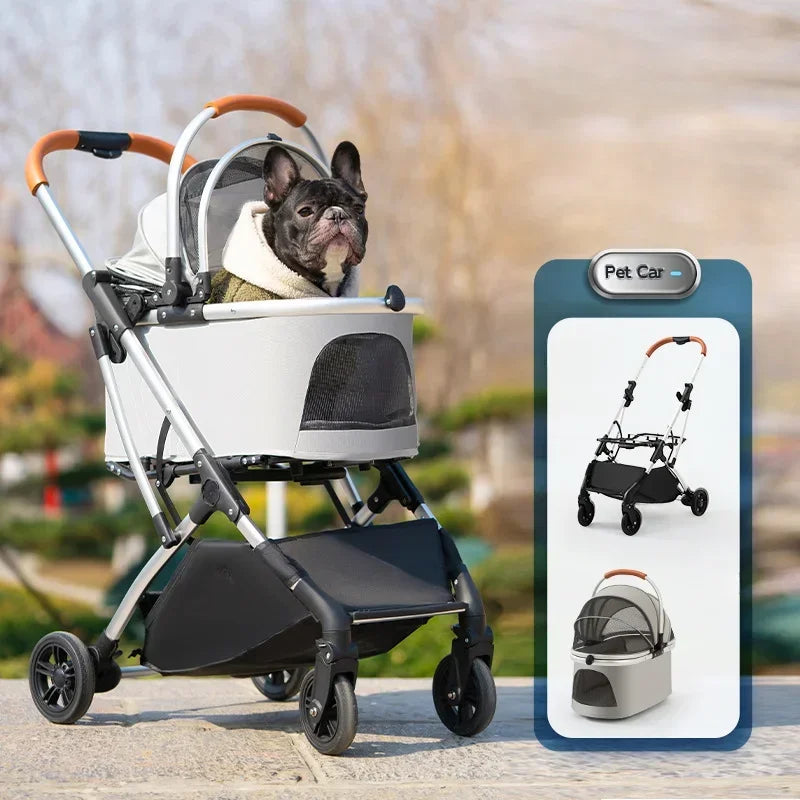 Multifunctional Pet Stroller Detachable Basket Car Pet Travel Bag Multi-ventilated Pet Carriage High-view Portable Dog Stroller