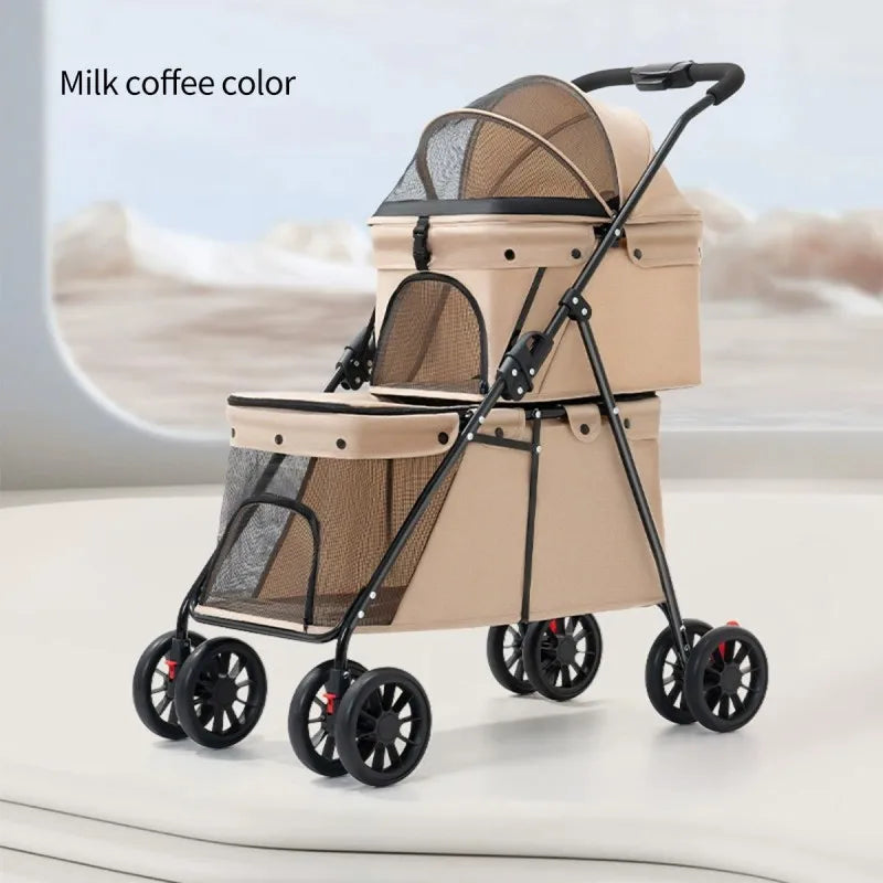 Foldable Pet Stroller for Cats Small Dogs Lightweight Portable Design with Safety Belt Outdoor Travel Pet Carrier Pet Walking