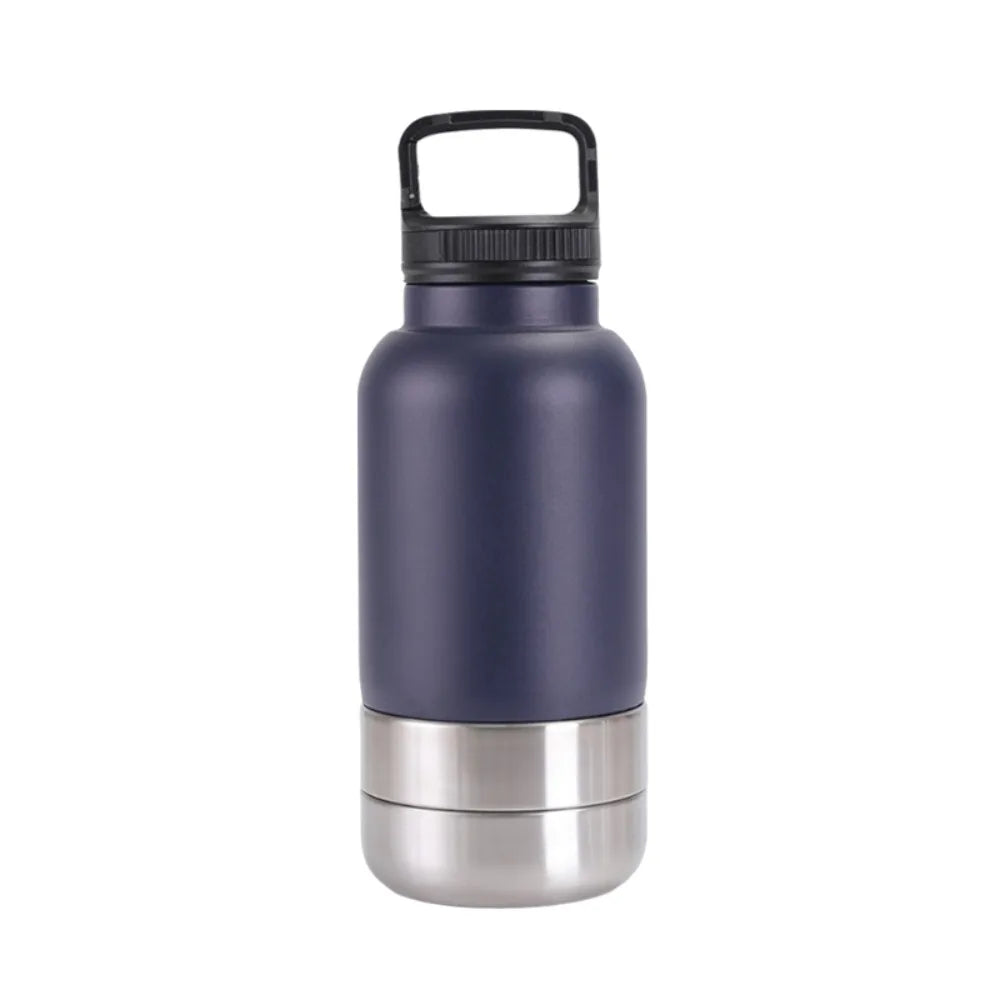 3 in 1 Stainless Steel Pet Water Bottle 32Oz Detachable Dog Drinking Bottle Large Capacity Multi-layered Pet Food Bottle Hiking