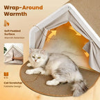 Wooden Cat Cave Bed with Sisal Scratcher & Curtains (All-Season)
