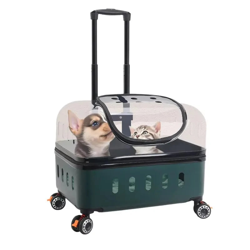 Large Capacity Portable Pet Trolley Box Universal Wheels Breathable Transparent Backpack Zipper Closure Made Durable Plastic