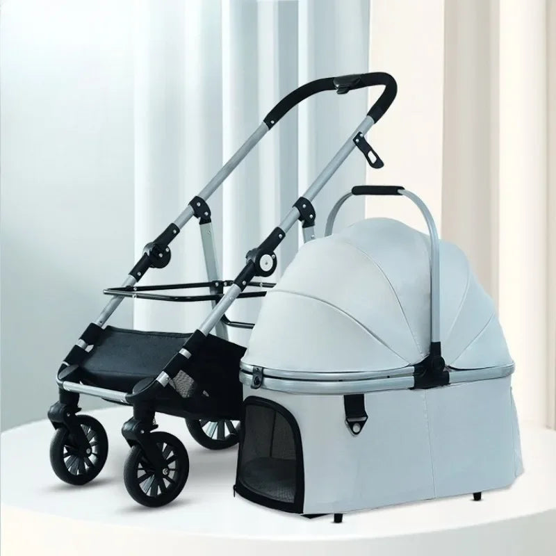 Lightweight Pet Stroller Foldable Outdoor Pet Stroller for Cats and Dogs Detachable Portable Pet Carrier High View Dog Stroller