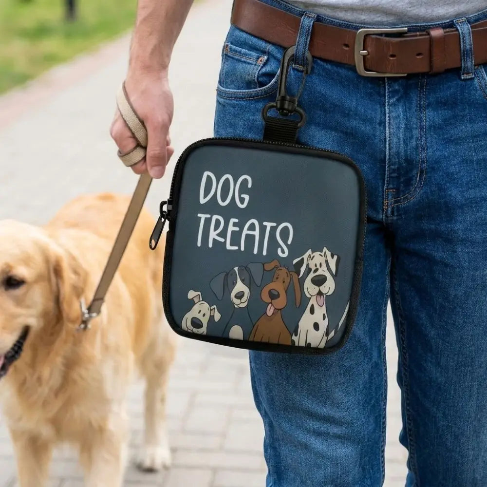Waterproof Dog Treat Pouch with Window (Clip Attachment, Printed Design)