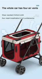 STLF4-Wheel Steel and Fabric Pet Stroller Travel-friendly Foldable Carriage for Small and Large Dogs and Cats for Car Animal Use