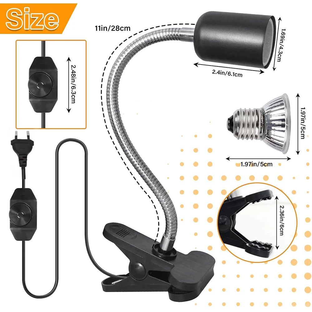 50W UVA UVB Reptile Heat Lamp Simulated Sunlight Dimmable Heating Lamp For Turtle Lizard Snake Beared Dragon Amphibians
