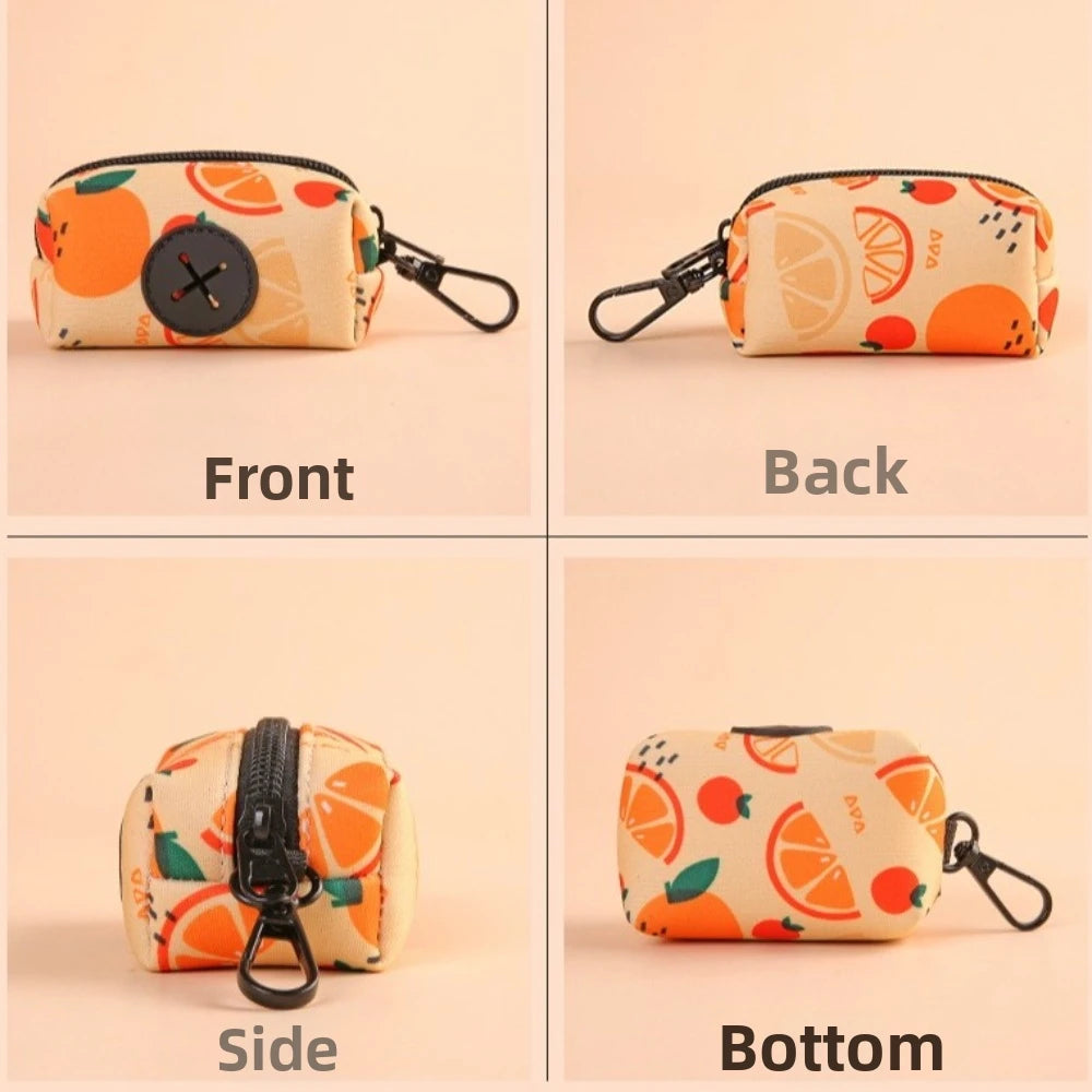 New Cute Fruit Pattern Dog Poo Bag Holder with Buckle Waterproof Waste Bag Holder Zipper Poo Bag Dispenser for Dog Leash