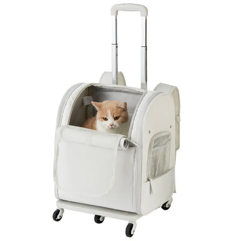 Pet Rolling Backpack Waterproof Oxford Double Shoulder Cat Carrier Foldable Safe House Dog Travel Bag