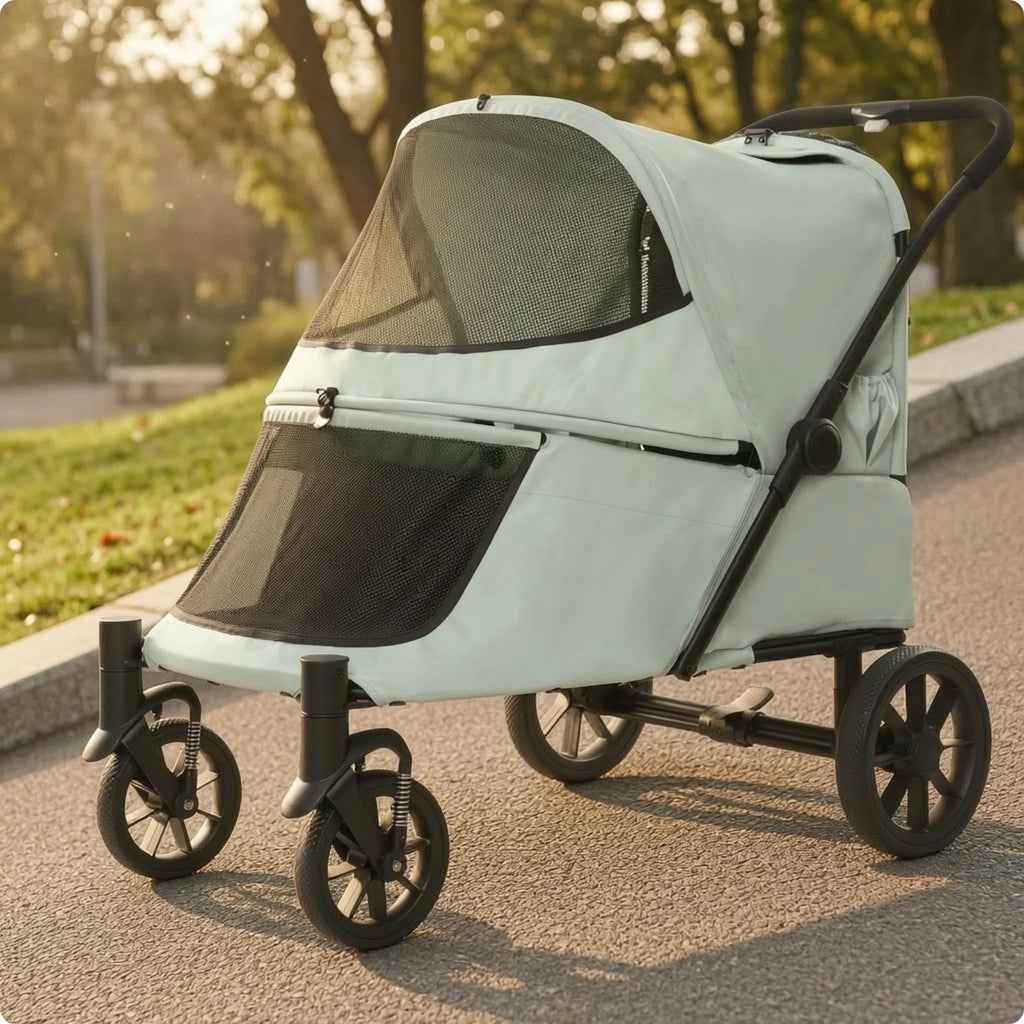 Folding Dog Stroller Single-Press Fold Soft-Sided Pet Stroller Ventilated