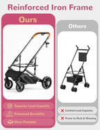 4-Wheel Folding Pet Stroller for Small to Medium Dogs & Cats, Up to 60lbs, with Detachable Carrier & Storage Basket