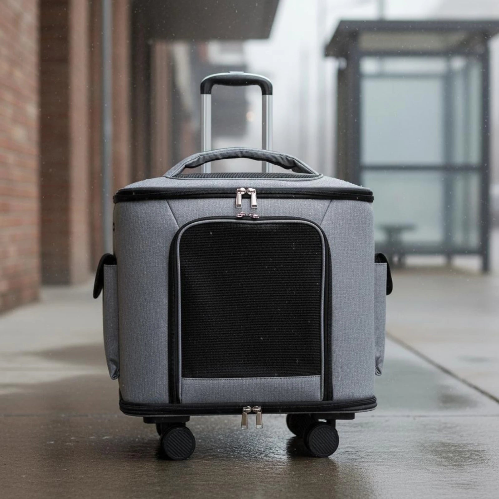 Rolling Pet Carrier Quiet Wheels Feline Carrier Suitcase Feline Travel Bag Multiple Carrying Options Easy to Clean for Outdoor