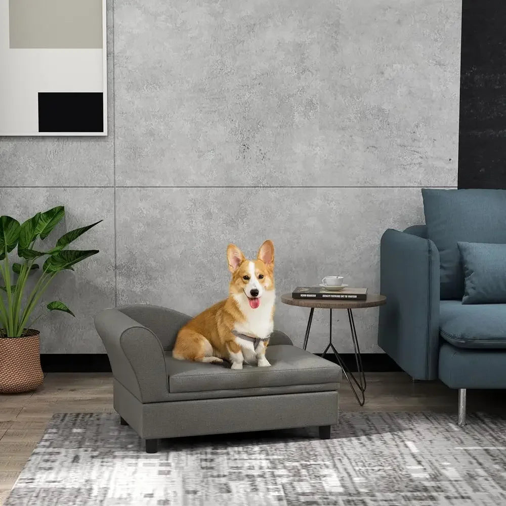 Elevated Dog Bed with Hidden Storage & Soft Cushion (Gray)