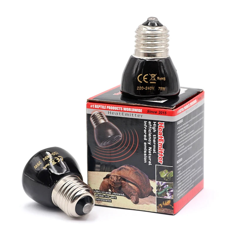 220V Far Infrared Heating Lamp Black Ceramic E27 Pet Warmer Bulb Brooder Chickens Tortoise Lizard Reptile Light 25/50/75/100W