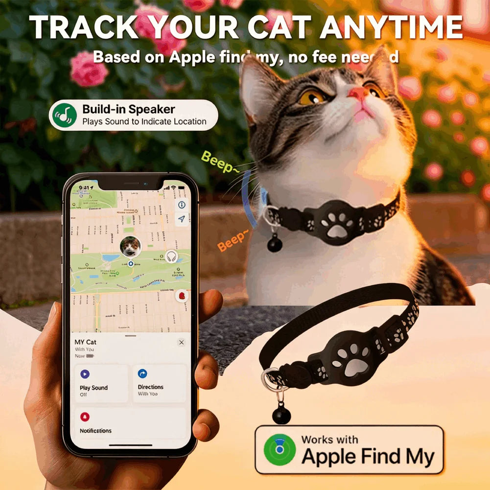 Reflective Waterproof GPS Pet Collar Tracker - Dual iOS & Android Real-Time Locator with Necklace Style