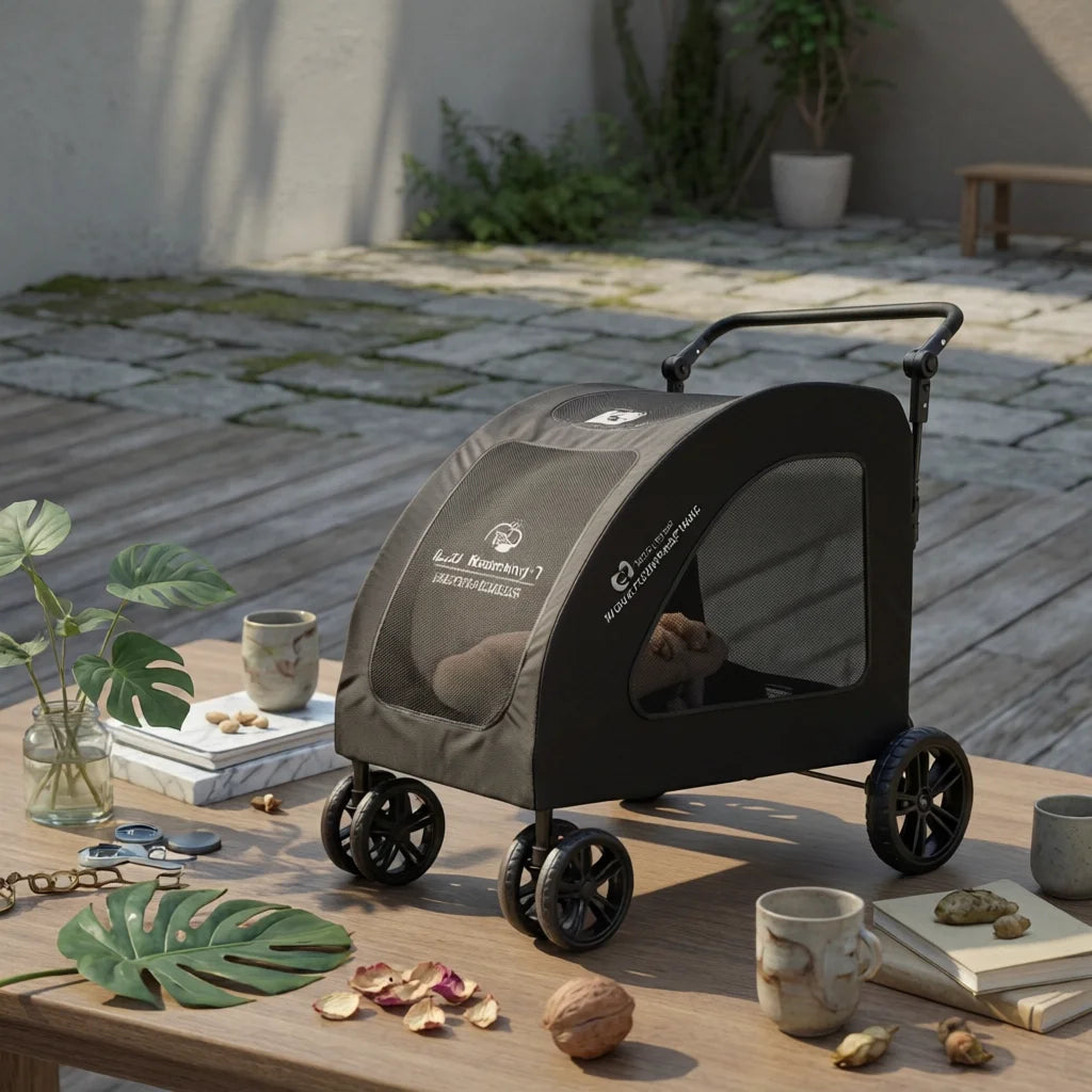 Large Dog Stroller Breathable Mesh Foldable Dog Stroller Supportive Ride Removable Liner for Outdoor Walks, Travel