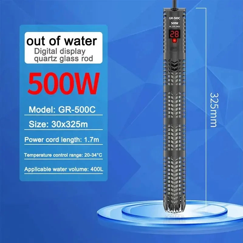 Aquarium Submersible Heater with LCD Display (500W, Digital Adjustable Temperature)