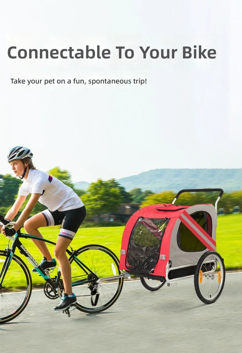 Bike Pet Trailer, 2-in-1 Stroller for Dogs Cats, Large Space, Durable, Easy Ride, Pet Carrier Cart