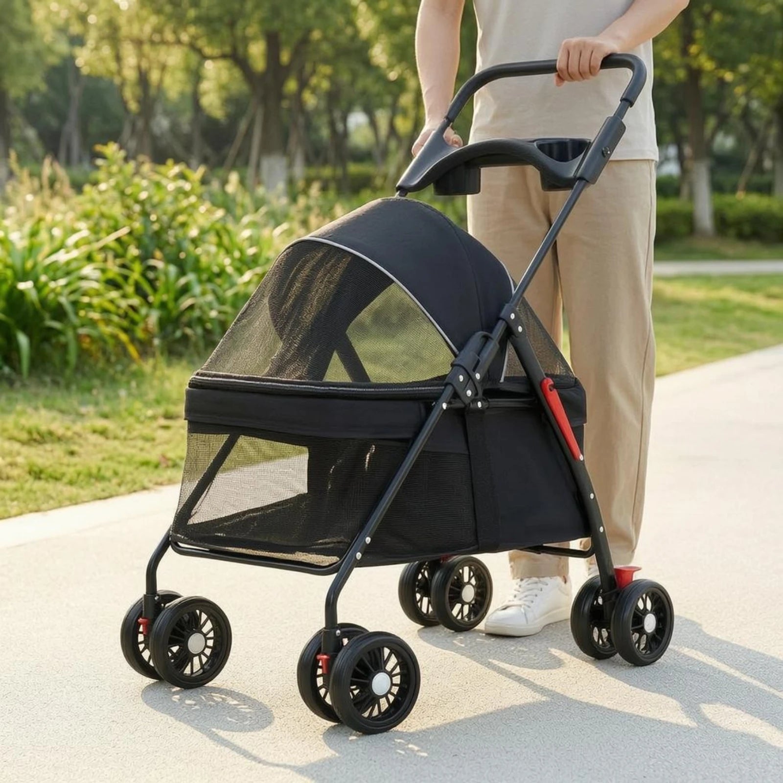 Foldable Pet Stroller Lightweight Feline and Dog Stroller Compact Ventilated for Cats, Outdoor Walking, Travel