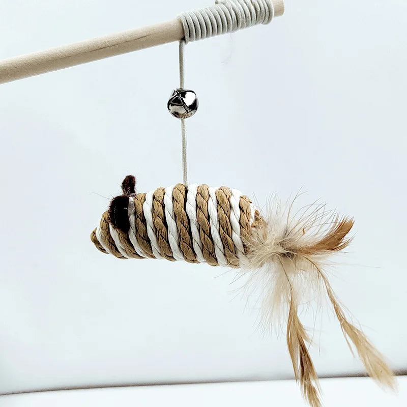 Colorful Feather Rod Cat Wand Toy — Interactive Wood Handle Teaser Stick for Cats