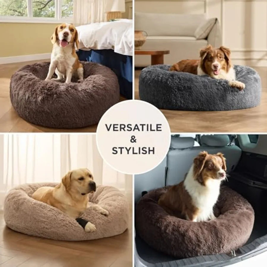 SupportMax 30in Calming Donut Dog Bed, Anti-Slip & Washable (Medium)