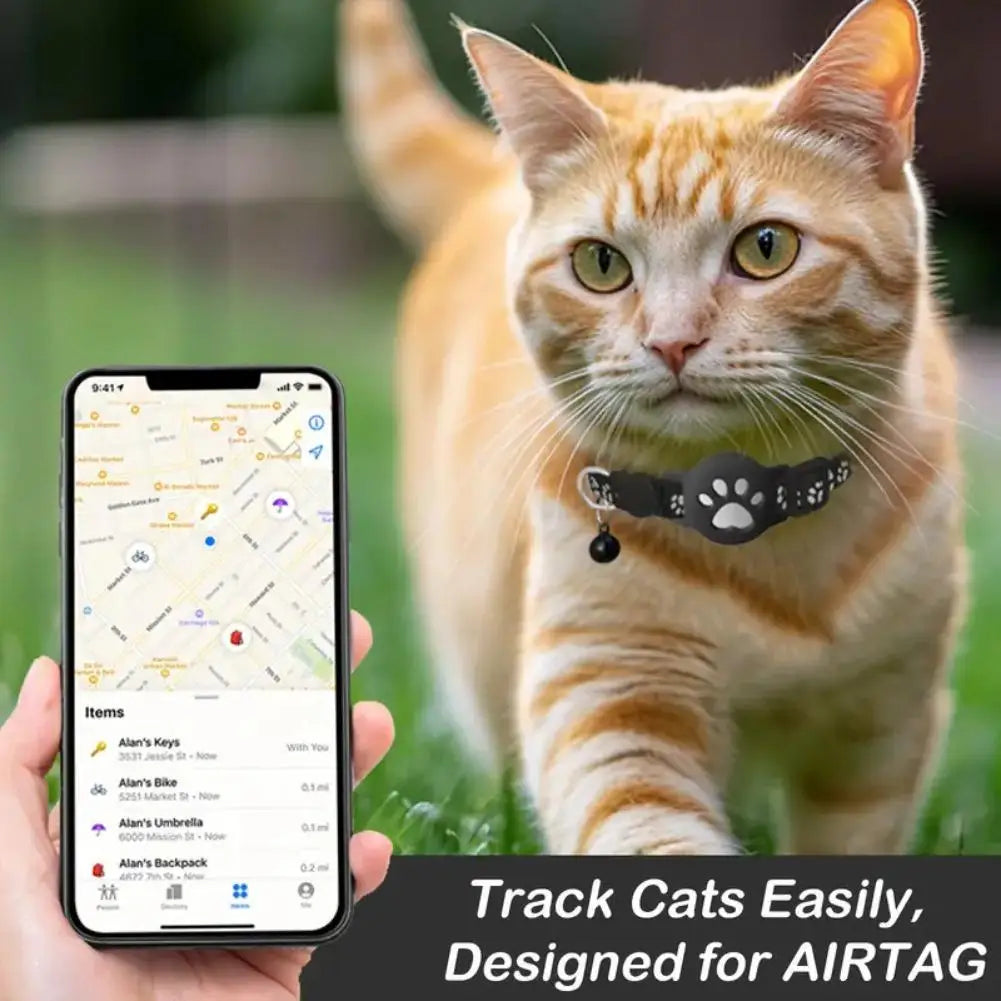 Real-Time GPS Tracker Collar for Cats with Reflective Safety Strip - iOS & Android