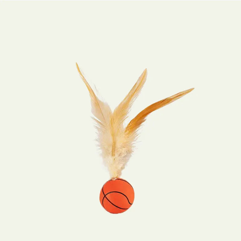 Feather Stick Bouncy Ball Cat Toy — Catnip Feather Tossing Ball for Self-Relief Interactive Play