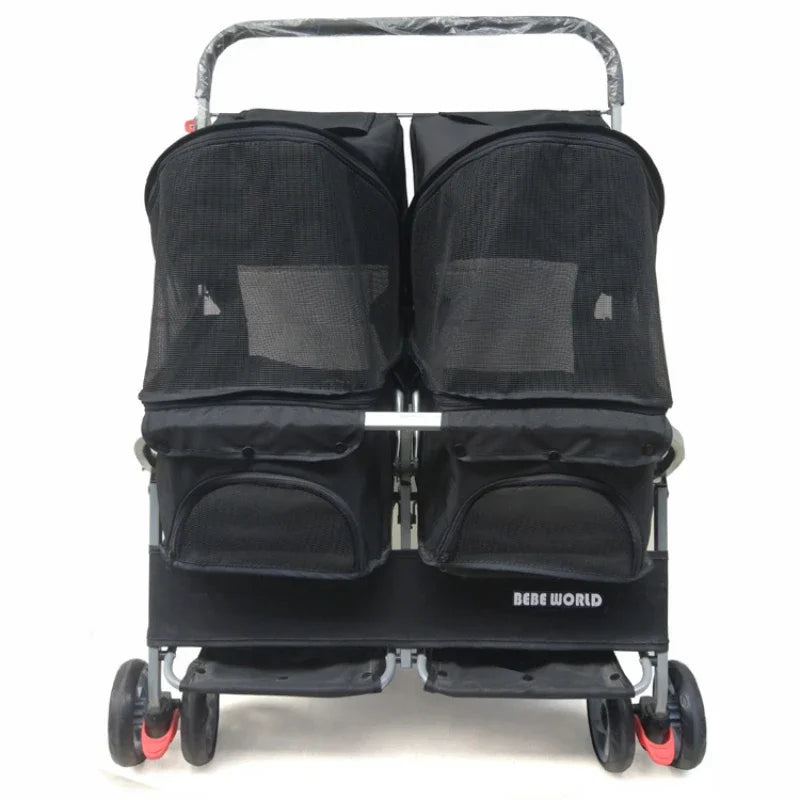 Multifunctional pet car Ultra-light two-seater pet buggy Detachable and washable trolley Universal pet car for cats and dogs