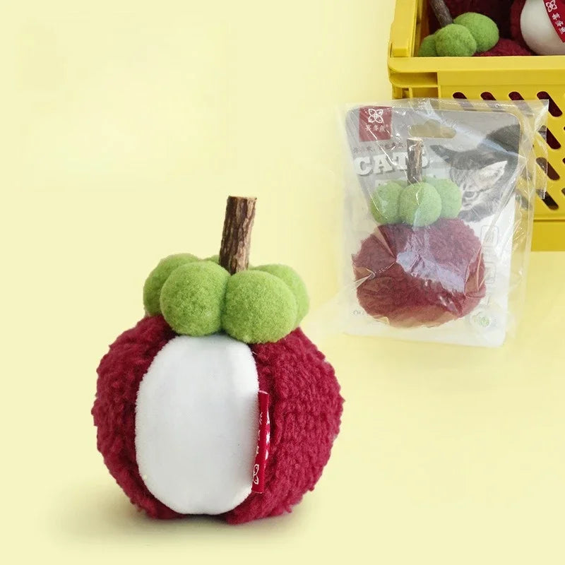 Plush Fruit Cat Chew Toy Set — Quiet Bite-Resistant Mangosteen & Durian Simulation Toys