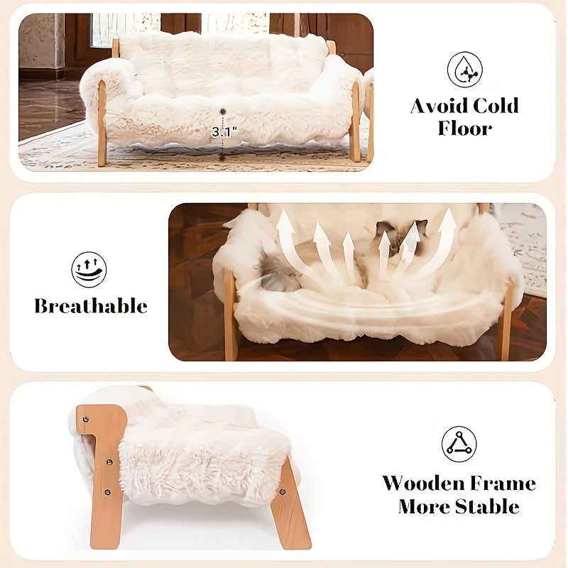 Raised Solid Wood Pet Couch Bed for Cats & Small Dogs (27.2in)