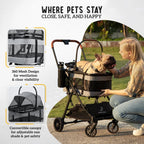 3-in-1 Pet Stroller for Small Dogs & Cats, Compact Fold, All-Terrain Wheels, Gray