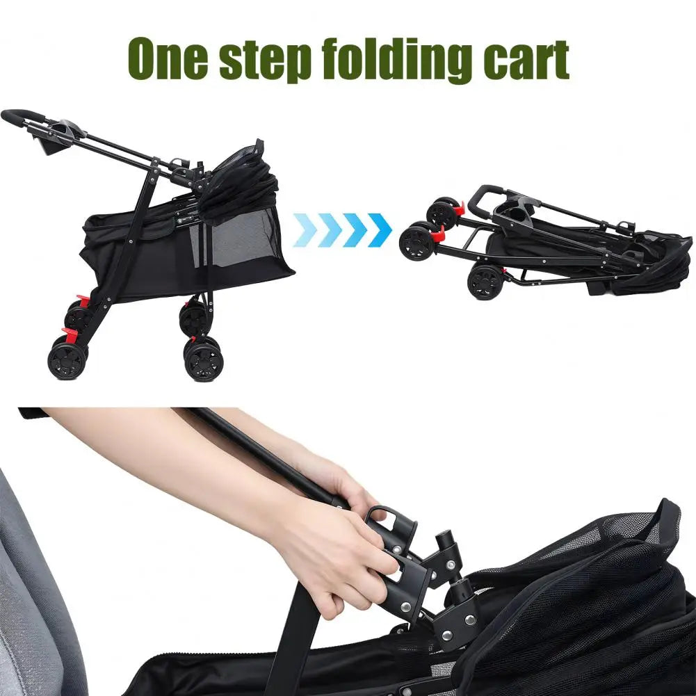 4 Wheels Dog Cat Stroller Outdoor Travel Pet Folding Stroller Dog Cat Cage Stroller Cup Holder Window For Medium Small Dog
