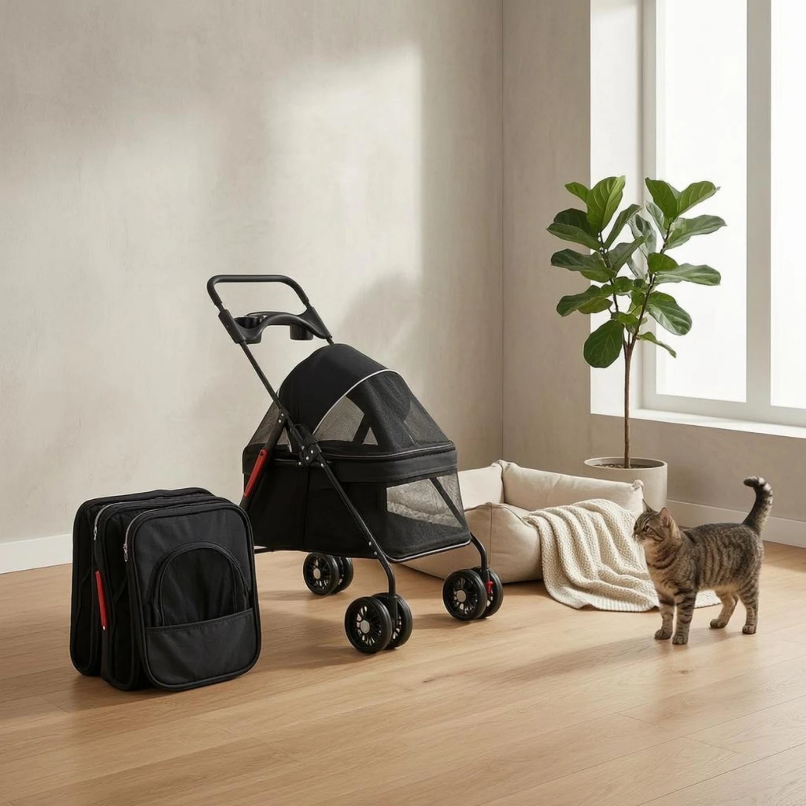 Foldable Pet Stroller Lightweight Feline and Dog Stroller Compact Ventilated for Cats, Outdoor Walking, Travel