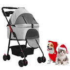 Foldable Pet Stroller, 4 Wheel Dog and Cat Stroller with Removable Carrier, Breathable Mesh Canopy, Storage Basket Cup Holder,