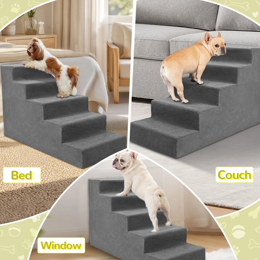 4-Tier/5-Tier Foam Pet Stairs for Beds & Couches (Non-Slip)
