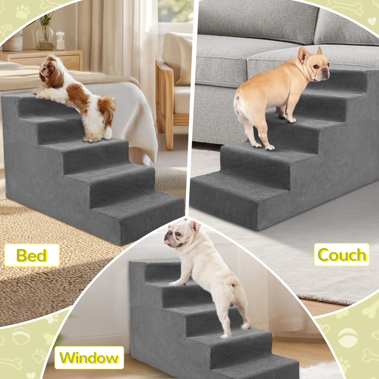 4-Tier/5-Tier Foam Pet Stairs for Beds & Couches (Non-Slip)
