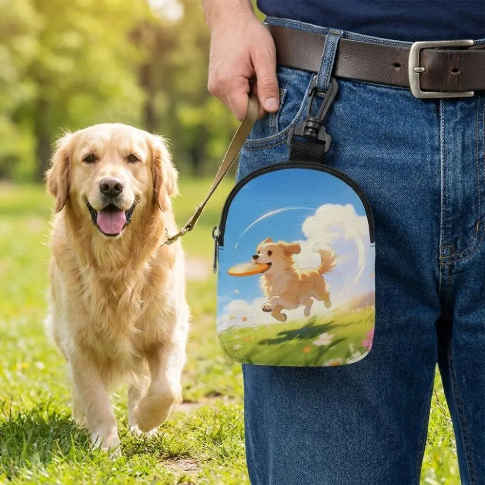 Portable Dog Training Snack Bag Cartoon Pattern Waterproof Dog Treat Pouch with Hook Buckle Leak-proof Pet Food Storage Bag
