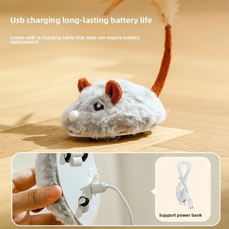 Realistic Plush Mouse Cat Toy with Wagging Tail — Interactive Running Mice for Indoor Play
