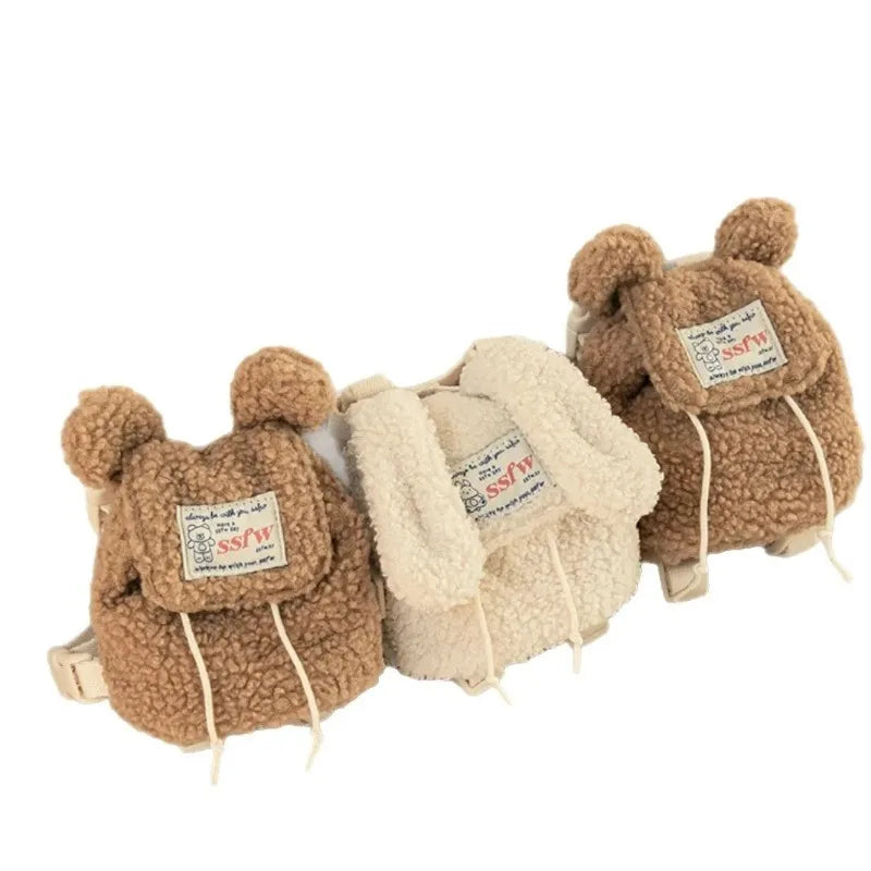 INS Pet Bag Cute Plush Pet Outing Bag Puppy Dog Cat Pet Self Backpack Poop Pickup Bag Snack Multipurpose Small Dog Supplies