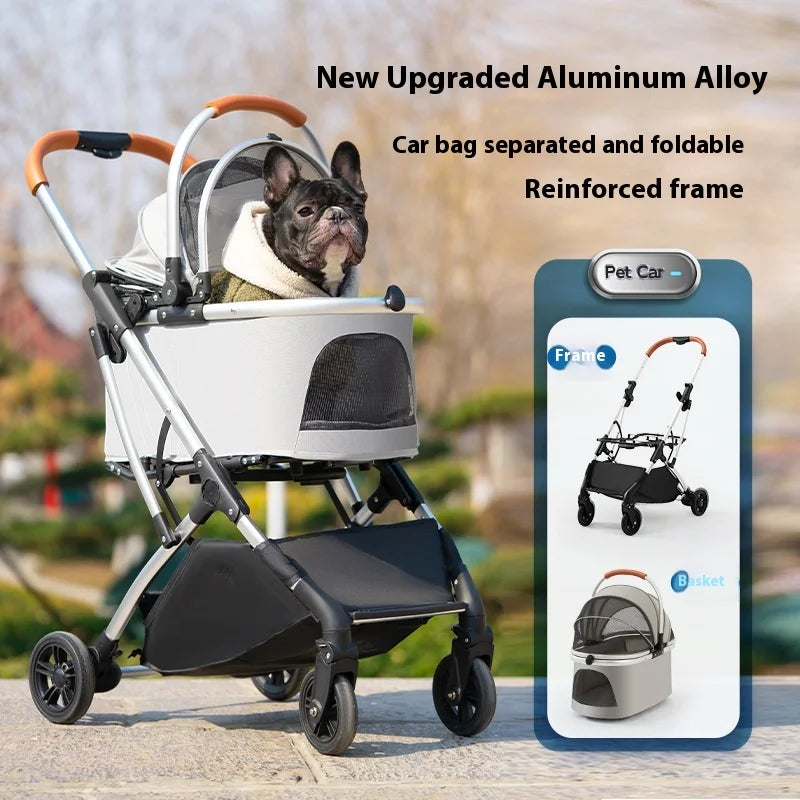 STLFLightweight Foldable 4-Wheel Pet Stroller for Medium and Large Dogs Teddy Babies and Small Pets Convenient Travel Cart