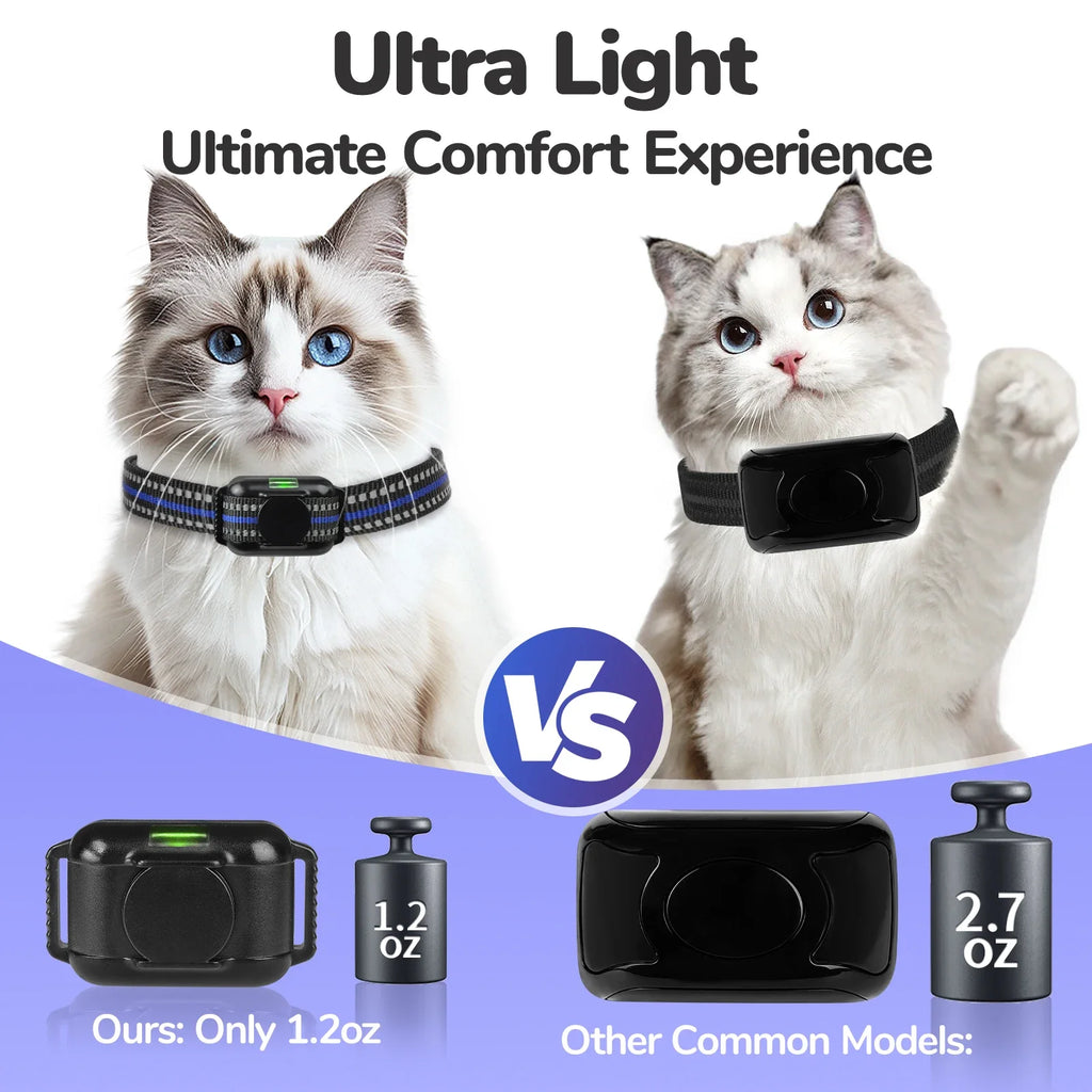 Ultra-Small Lightweight Cat Shock Training Collar — 2000ft Remote Waterproof Rechargeable