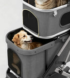 Double Layer Pet Stroller, Foldable Lightweight Dog Cat Carrier for Outdoor Travel, Portable Pet Carriage