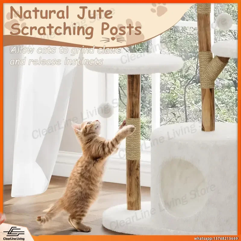 Multi-Level Cat Activity Tree with Wicker Basket Bed & Scratching Post