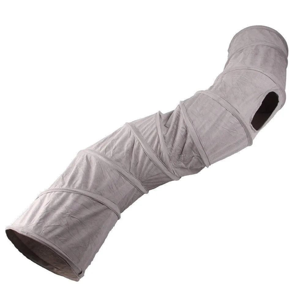 Foldable S-Shaped Cat Tunnel Tube with 3 Entry Holes — Collapsible Suede Kitten Drill Barrel