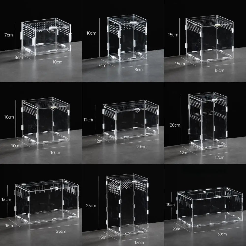 Durable Acrylic Reptile Habitat Anti-Escape Multiple Size Lizard Breeding Box Clear Arboreal Spider Feeding Case for Chameleon