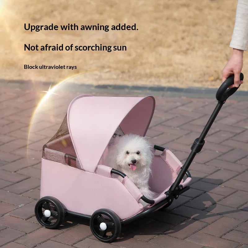 4 Wheels Pet Stroller With UV Protection Sun Canopy, Breathable Mesh Window, Retractable Adjustable Push Handle, Outdoor Walking Travel Carrier For Small Dogs Cats Puppies pet stroller